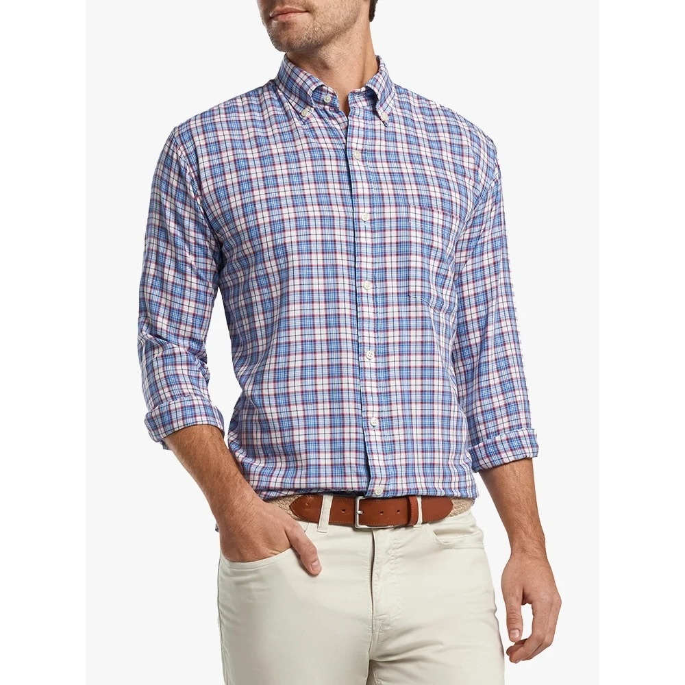 Peter Millar Men XXL Button cotton Down Shirt Blue Pink Plaid A011151